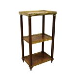 Good 19th century Continental parquetry and brass mounted three tier étagère, each rectangular tier