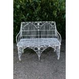 Gothic wirework garden bench, square lattice form, 97cm wide
