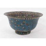 Chinese cloisonné bowl, on straight foot, decorated with a continuous frieze of flowering shrubs, 22