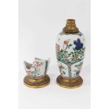 Pair of Chinese famille verte porcelain vases, probably Kangxi period, converted to lamps with 19th