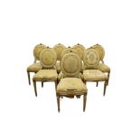 Interesting set of eight 19th century gilt and grey painted salon chairs