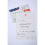 H.M.Queen Elizabeth II - part typed and handwritten thank you letter dated 30th November 1997 to Mr