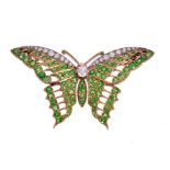 Fine Edwardian Belle Époque diamond, ruby and demantoid green garnet butterfly brooch