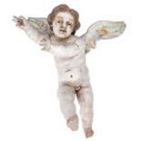 18th / 19th century Continental polychrome painted wooden putto, with glass eyes
