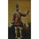After David Morier, oil on canvas - a solider of the 18th Royal Regiment of Foot, inscribed, in gilt