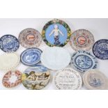 Collection of English and continental ceramics, including an 18th century delft dish, two silver lus