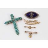 Victorian turquoise cross brooch, George III style silver enamel and paste set brooch, Victorian gol