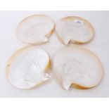 Set of four polished mother of pearl shell caviar dishes, 14cm long (4)