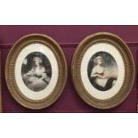 Pair of early 19th century mezzotints depicting classical ladies, in good oval gilt frames, 76cm x 6