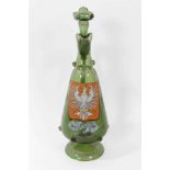 Unusual Bohemian green glass decanter, enamelled with the Polish coat of arms, inscribed below and d