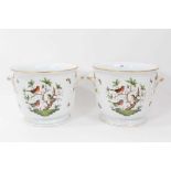 Pair of Herend porcelain cache pots, decorated with birds and insects, 20.5cm high