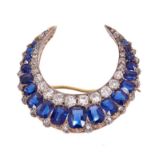 Fine Victorian sapphire and diamond crescent brooch