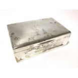 Large George V silver cigarette box of rectangular form, with hinged domed cover