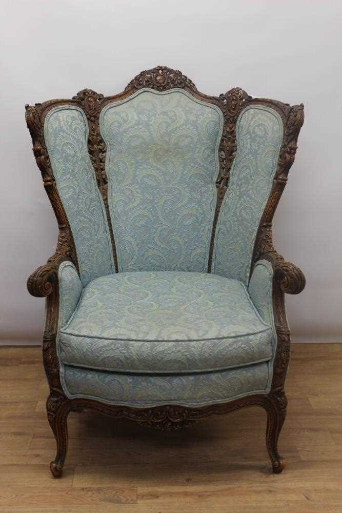 Late 19th century Continental carved wooden framed armchair - Image 3 of 7