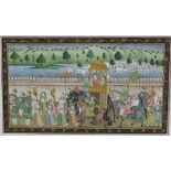 Good quality Indo-Persian gouache processional scene, 18.5cm x 31cm, together with another painting
