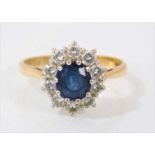 Sapphire and diamond cluster ring