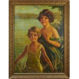Countess Maria Zichy (1892-1963) oil on canvas - Study of two girls, Alice Rebecca and Jean Kendall
