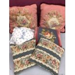 Three good quality tapestry cushions, pair of floral cushions and one other (6)