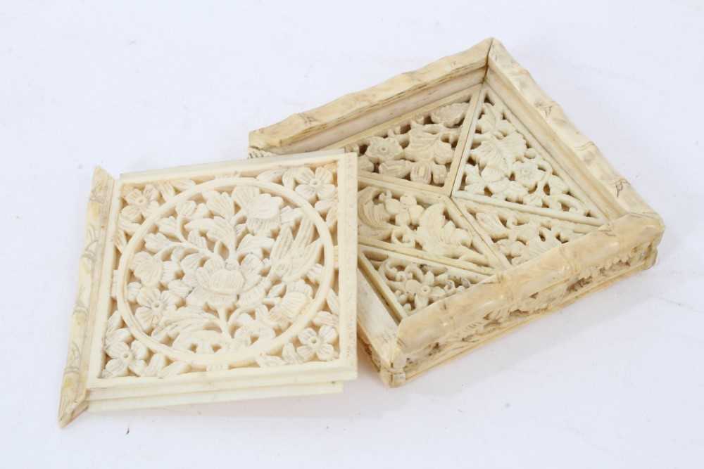 Mid 19th century Chinese carved ivory Tangram puzzle, complete with seven pieces in its original car