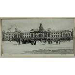 Marjorie Sherlock (1897-1973) signed etching - The Horse Guards, 20cm x 38cm, in glazed frame