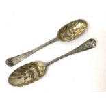 Pair of Georgian Irish silver berry spoons