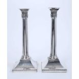 Good pair Georgian white metal neoclassical style candlesticks with armorials