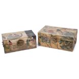 Two old Chinese painted velum trunks