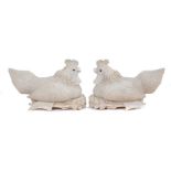 Pair of Chinese ivory finely carved figures of roosting hens