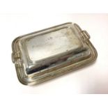 Victorian silver entree dish of rectangular form, with reeded borders
