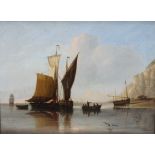 19th Century English School, A coastal scene with fishing vessels in a calm sea, in original oak f