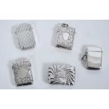 Group of five late Victorian and Edwardian silver vestas (Various dates and makers)