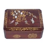 Late 19th / early 20th century Japanese shibayama hardwood box, guilloché inlaid with mother of pear