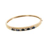 9ct gold sapphire and diamond hinged bangle