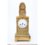 Fine 19th century French ormolu mantel clock , the drum movement with outside count wheel, white ena