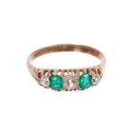 Victorian diamond and emerald five stone ring
