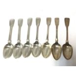 Five Victorian silver Fiddle and Thread pattern table spoons (London 1853) Chawner & Co