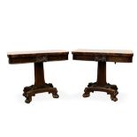 Rare pair of Regency rosewood card tables in the manner of Gillows