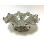 Late 19th century silver plated pedestal dish of naturalistic form with bark effect finish, marks to
