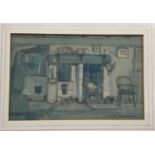 Frederick William Baldwin (1899-1984) - watercolour in glazed frame - kitchen interior