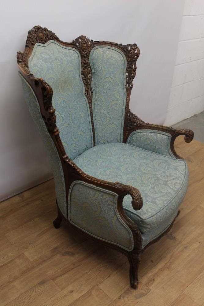 Late 19th century Continental carved wooden framed armchair - Image 2 of 7