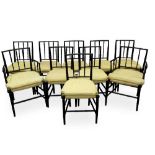 Good long set of ten Regency style faux bamboo salon chairs
