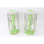 Pair of 19th century green glass lustres