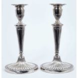 Pair of contemporary silver George III neoclassical style candlesticks London 1960