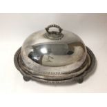 19th century silver plated meat cover / serving dome with engraved band of Greek key decoration and