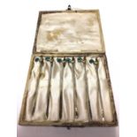 Set of six George V silver and enamel cocktail sticks, the terminals in the form of Cockerels, (Birm