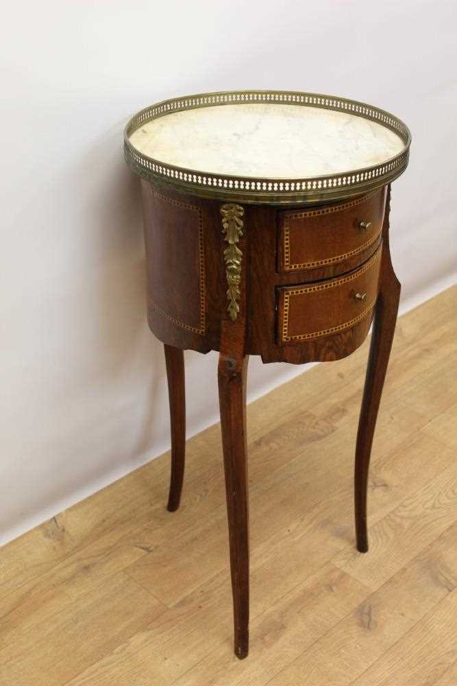 19th century Continental mahogany and parquetry inlaid cylinder side table, with pierced brass galle - Image 3 of 5