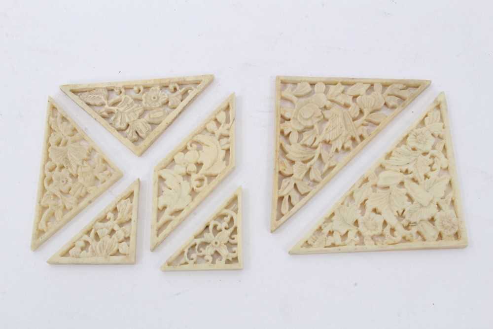 Mid 19th century Chinese carved ivory Tangram puzzle, complete with seven pieces in its original car - Image 3 of 6