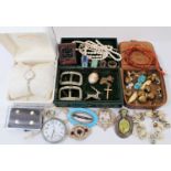 Vintage costume jewellery and bijouterie to include an Art Deco LeColutre travel watch, Recta pocket
