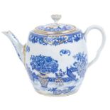 Worcester blue printed Bat pattern teapot and cover, circa 1780