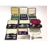 Selection of cased silver and silver plated flatware